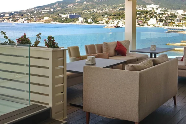 Modern Interior Alfresco Restaurant Hotel Lounge Verandah Seaview Sea View — Stock Photo, Image