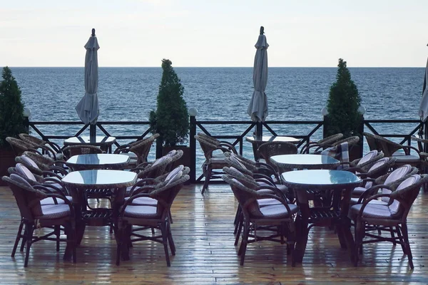 Ресторан Видом Море Кафе Летняя Терраса Wiyh Sundeck — стоковое фото