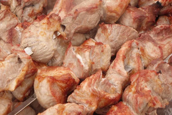 Skewers Carne Parrilla Muchos Shish Kebab Cookout Food Background Shashlik —  Fotos de Stock