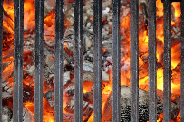 Barrel Brazier Grill Pit Flaming Charcoal Top View Bbq Hot — Stock Photo, Image