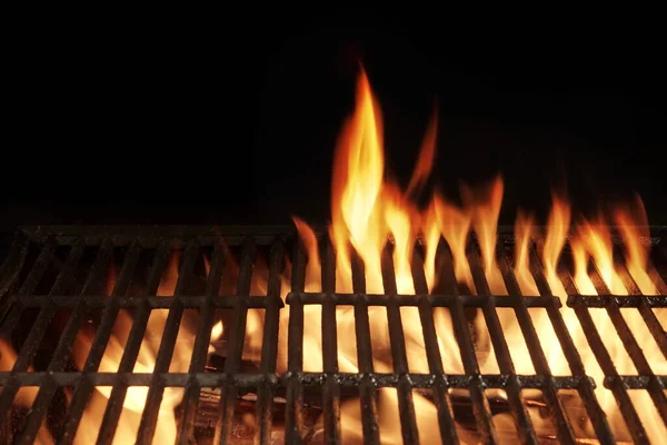 Empty Flaming Bbq Charcoal Grill Closeup Hot Barbeque Grill Ready — стокове фото