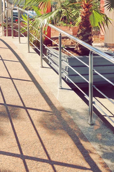 Small Decorative Pedestrian Bridge Stainless Steel Railing Tailed Marble Floor — Stock Photo, Image