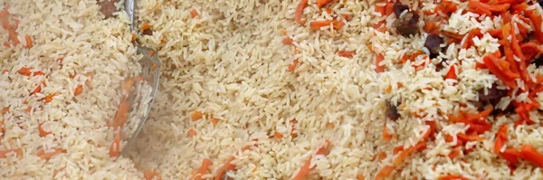 Горячий Восточный Пилаф Фон Pilaf Pilau Pilaw Top View Мясо — стоковое фото