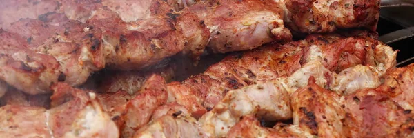 Grillowane Skewers Mięsem Wielu Shish Kebab Cookout Tle Żywności Marynowany — Zdjęcie stockowe
