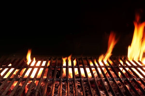 Barbecue Fire Grill Isolato Sfondo Nero Bbq Fiammeggiante Griglia Sfondo — Foto Stock