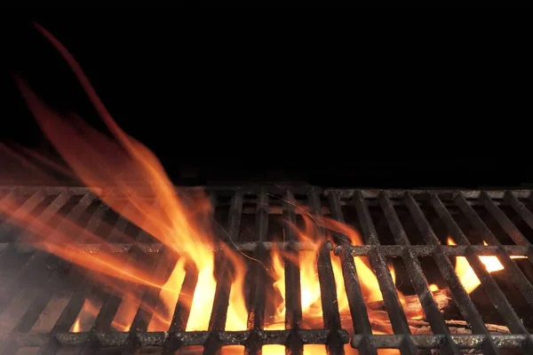 Barbacoa Parrilla Fuego Aislada Sobre Fondo Negro Bbq Flaming Grill — Foto de Stock