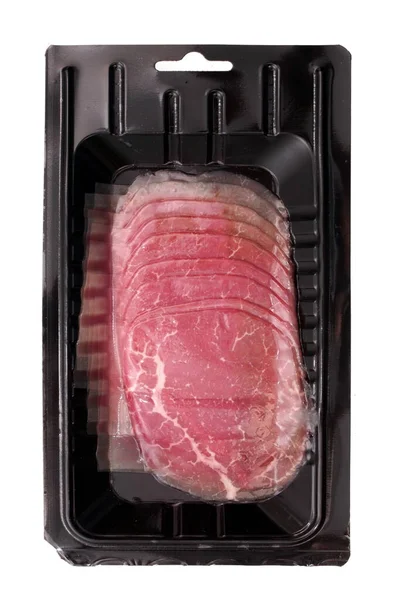 Carpaccio Carne Manzo Vitello Affettata Cruda Confezione Ermetica Sottovuoto Isolata — Foto Stock
