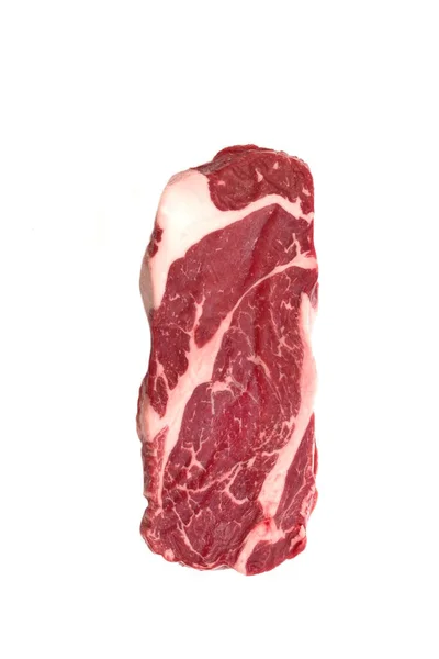 Bife Striploin Isolado Fundo Branco Vista Aérea Bife Cru Não — Fotografia de Stock