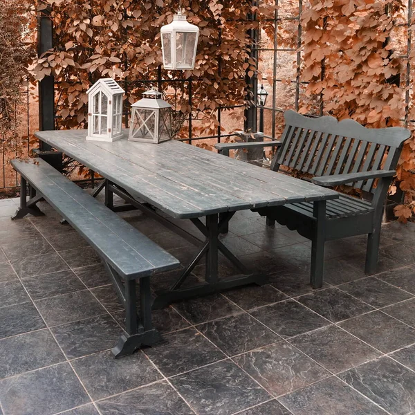 Progettato Padiglione Legno Giardino Con Pergola Tavolo Pranzo Family Outdoor — Foto Stock