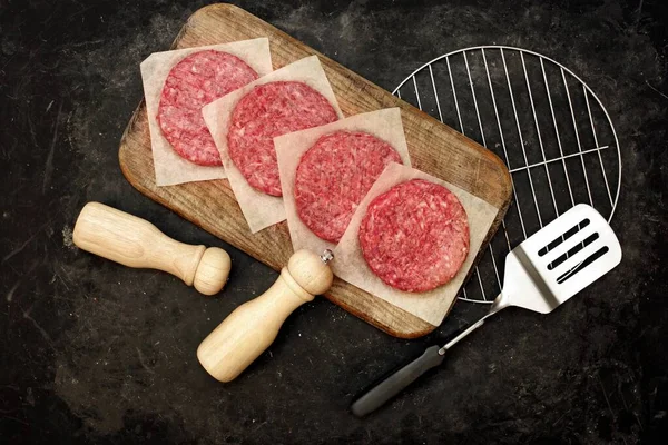 Ground Beef Patties Pro Grilování Pečení Syrové Mleté Steak Burgery — Stock fotografie