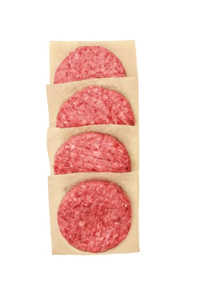 Beef Pork Meat Ten Çiğ Kıymalı Burgerler Beyaz Arka Planda — Stok fotoğraf