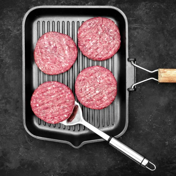 Surowy Stek Hamburgery Kotlety Patelni Grill Burgery Patties Marbled Beef — Zdjęcie stockowe