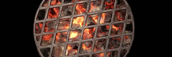 Grillkessel Mit Flammender Holzkohle Vorhanden Draufsicht Auf Bbq Hot Kettle — Stockfoto