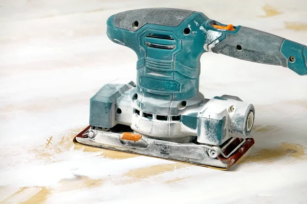 Electrical Sanding Machine Paint Wooden White Floor Sandpaper — Stock Photo, Image