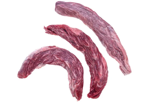 Raw Tenderloin Beef Steaks Skirt Steak Isolated White Background Overhead — Stock Photo, Image