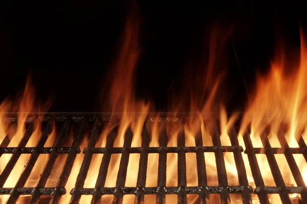 Empty Flaming Bbq Charcoal Grill Closeup Hot Barbeque Grill Ready — Stock Photo, Image