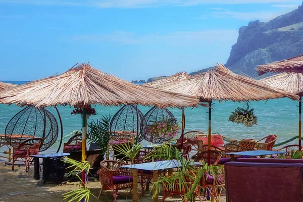 Empty Beach Bar Cafe Resting Area Tropical Island Resort Exterior — Stock Photo, Image