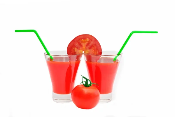 Tomato Juice in glass, tomato and tomato slice — Stock Photo, Image