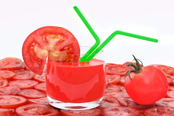 Tomato Juice in glass, tomato and tomato slice — Stock Photo, Image