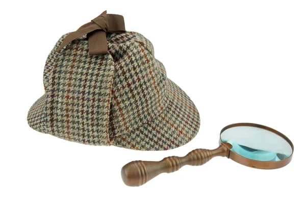 Cappello Sherlock Holmes e lente d'ingrandimento retrò — Foto Stock