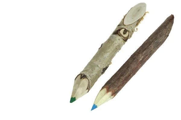 Two Color Big Pencil Made From Natural Wood Twig — 图库照片