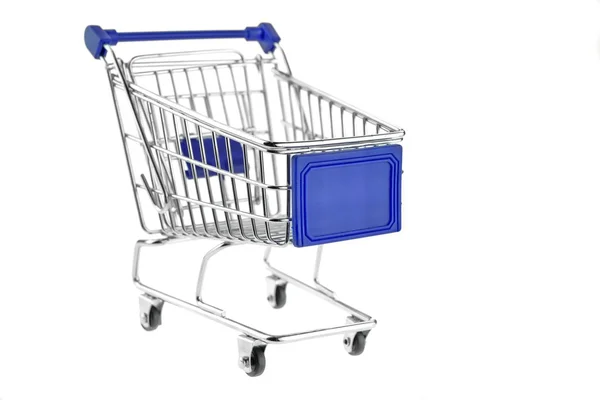 Carrinho de compras azul isolado no branco — Fotografia de Stock