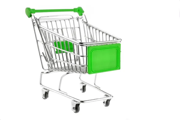 緑白で隔離ショッピングカート — ストック写真