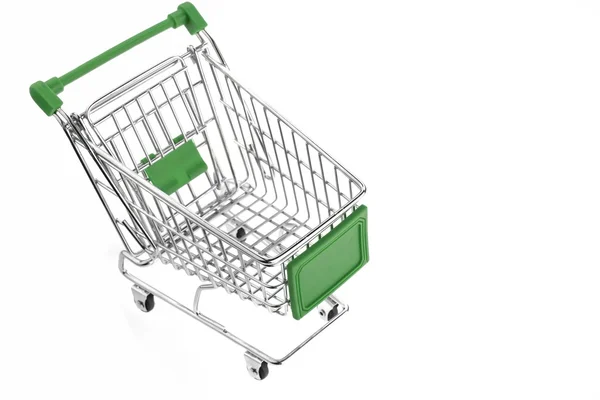 Carrinho de Compras Verde Isolado Em Branco — Fotografia de Stock