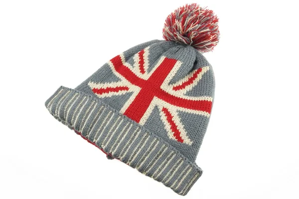 Knitted Wool Hat with Union Jack Flag Isolated On White — Stock Photo, Image