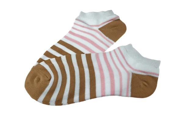 Pár barna és a Pink csíkos női zokni — Stock Fotó