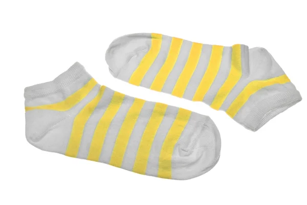 Pár Neon sárga-fehér csíkos női zokni — Stock Fotó