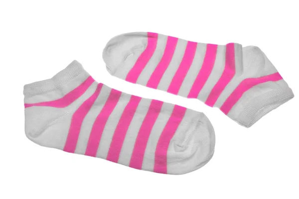 Par rosa och vit randiga damer strumpor — Stockfoto