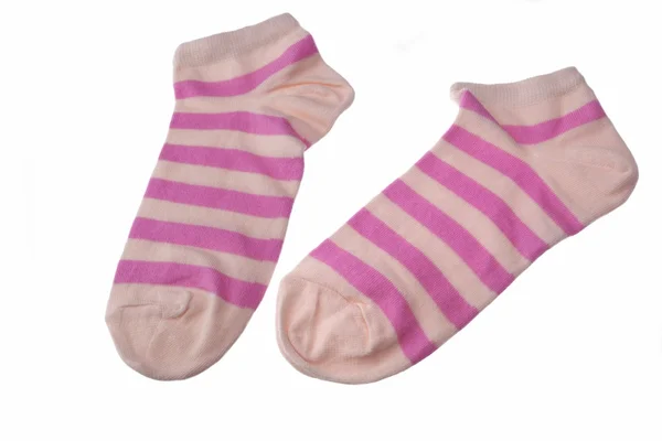 Pair Coral And Pink Striped Ladies Socks — Stock Photo, Image