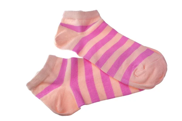 Pár Coral és rózsaszín csíkos női zokni — Stock Fotó