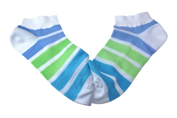 Paire vert et bleu rayé dames chaussettes — Photo