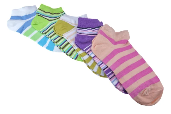 Stack Of Many Pairs Colorful Striped Socks Isolated On White — Stock Photo, Image