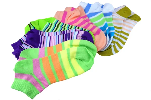 Stack Of Many Pairs Colorful Striped Socks Isolated On White — Stock Photo, Image