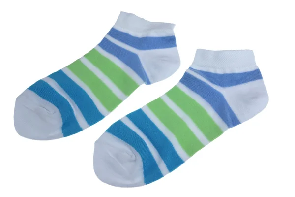 Pár zöld és kék csíkos női zokni — Stock Fotó