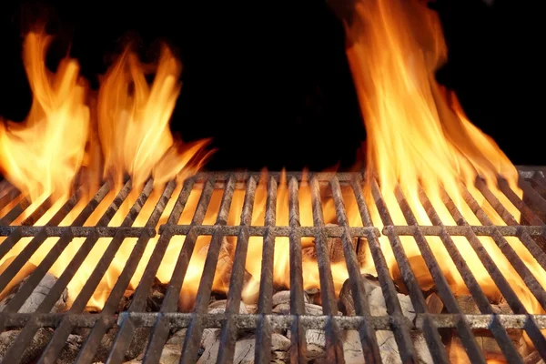 Flame Fire Empty Hot Barbecue Charcoal Grill With Glowing Coals — Stock