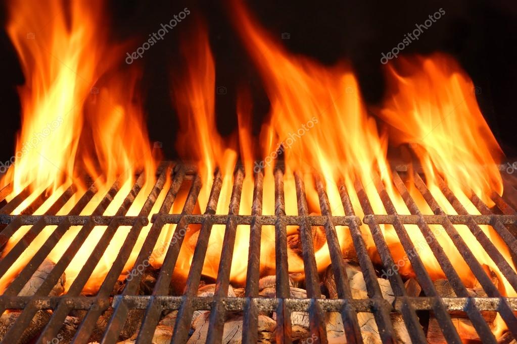 Flame Fire Empty Hot Barbecue Charcoal Grill With Glowing Coals ⬇ Stock