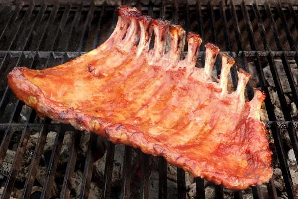 BBQ Baby Back Pork Ribs On The Hot Grill — Stock Photo, Image