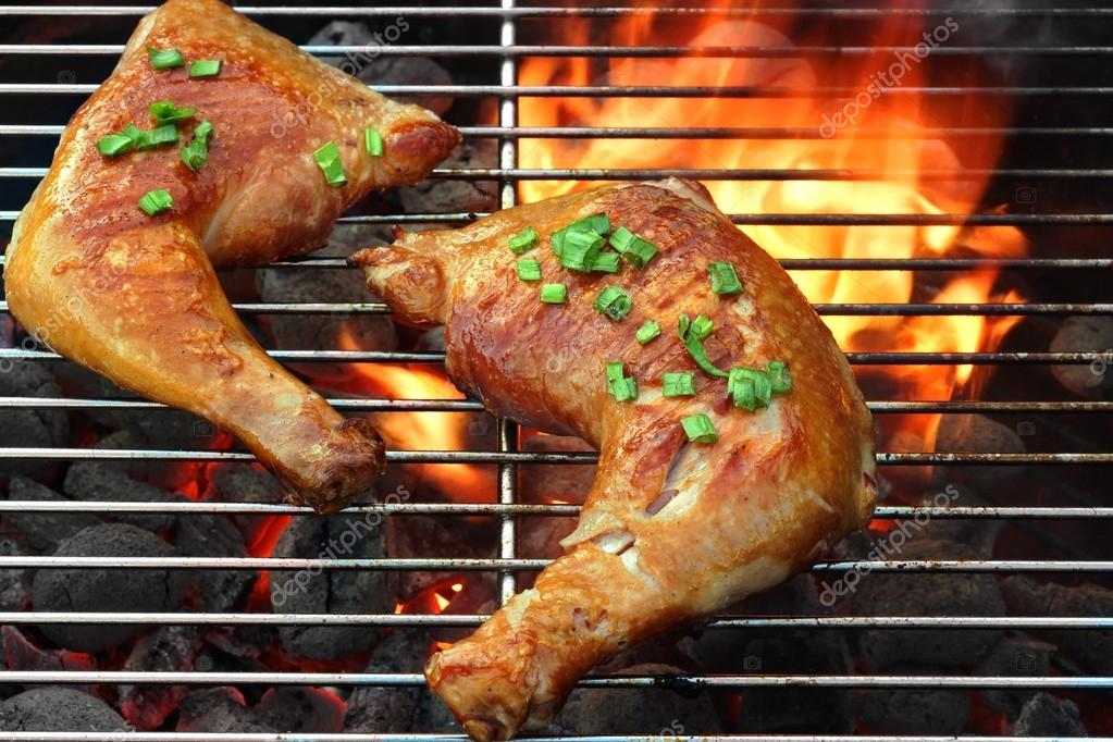 Grilled Chicken Tasty Chicks On Charcoal Barbecue Roast Chicken