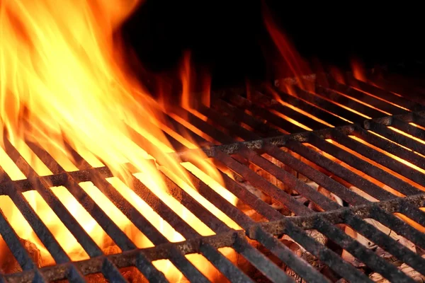 Hot støbejern BBQ grill og flammende kul closeup baggrund - Stock-foto