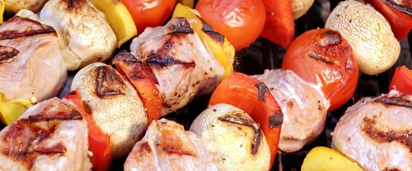 Çeşitli et ve sebze kebap sıcak Barbekü Izgara — Stok fotoğraf