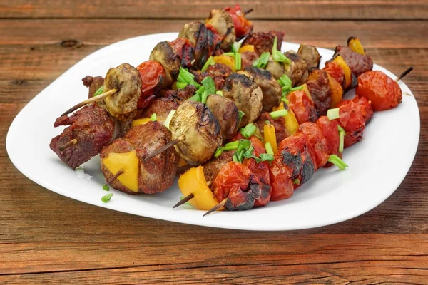 Lamb Beef Mushrooms Vegetables  Kebabs — Stock Photo, Image