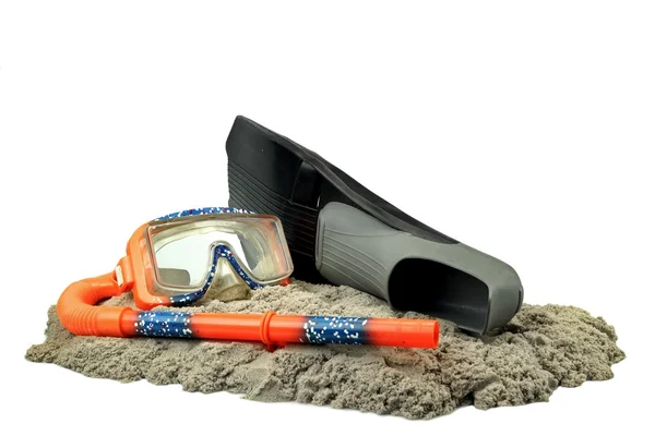 Scuba Diving Equipment On The Sea Beach Sand Isolated — Stock Photo, Image