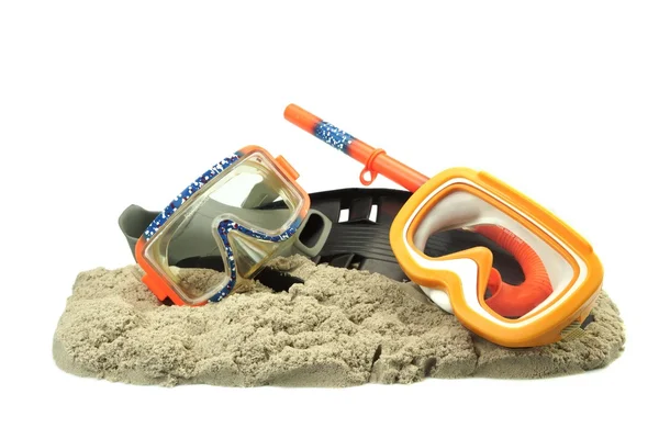 Scuba Diving Equipment On The Sea Beach Sand Isolated — Stock Photo, Image