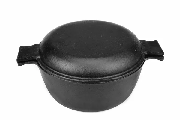 High Angle View On The Closed Cast Iron Pan Isolated — Stock Fotó