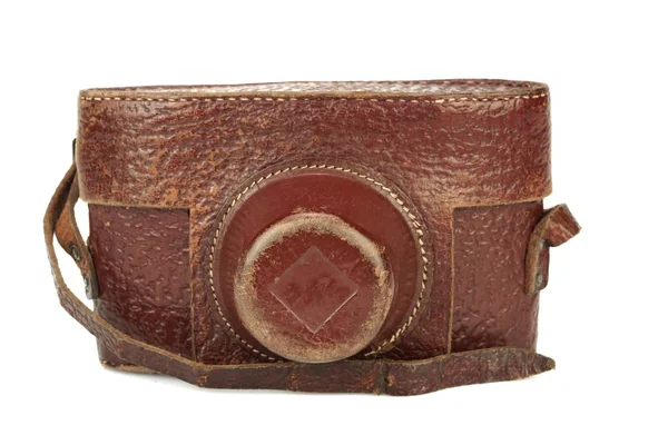 Close-up Of Old Shabby Photo Camera leather Case Isolated — Stock Photo, Image