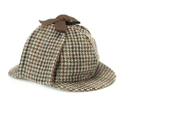 Gros plan sur Sherlock Holmes Casquette Deerstalker Isolée — Photo